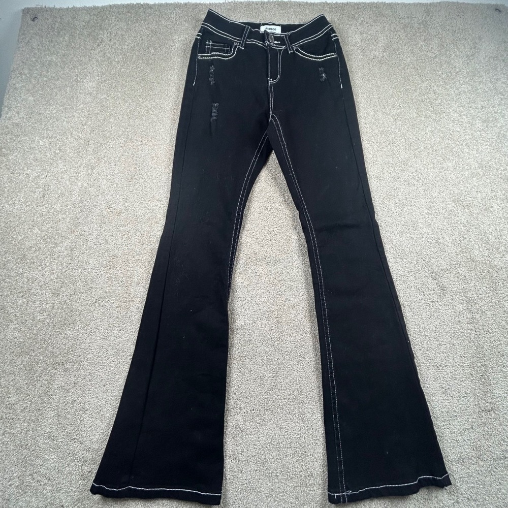 Bamboo Womens Blk Contrast Stitch Rhinestone Bootcut Jeans Size 3 R/A8886B-BOOT